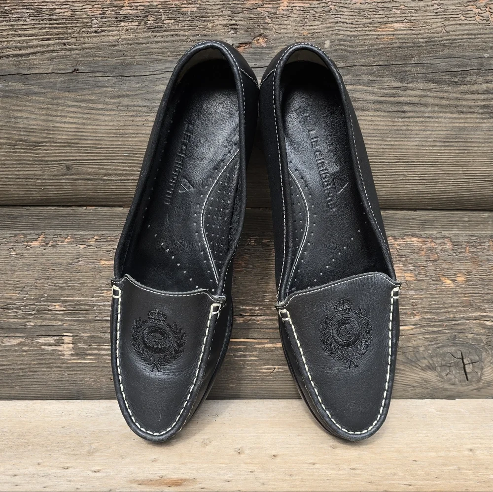 Liz Claiborne 90s Preppy Minimalist Black Leather Crest Comfort Loafers 8.5M